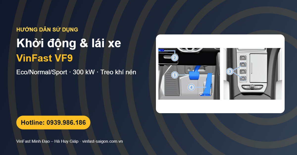 Cách lái VinFast VF9: khởi động, nút chọn số, Eco/Normal/Sport và thông số 300 kW
