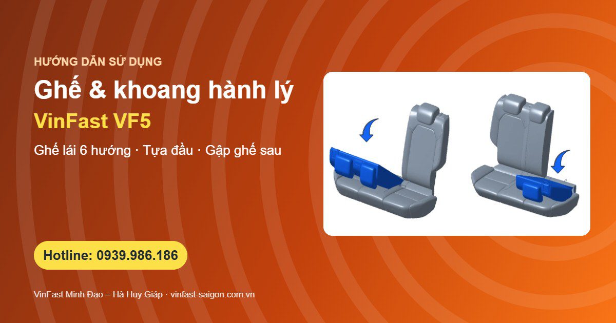 Ghế VinFast VF5: chỉnh ghế lái 6 hướng, tựa đầu và gập ghế sau tăng khoang hành lý