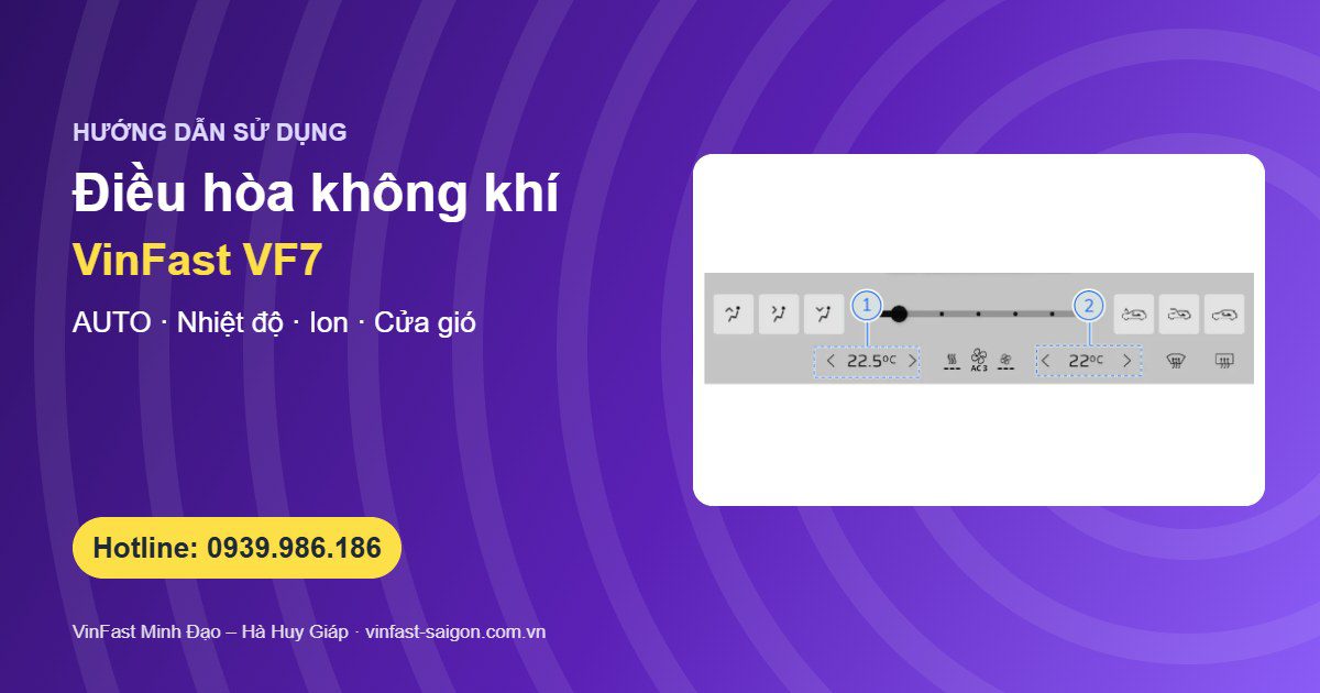 Điều hòa VinFast VF7: chỉnh nhiệt độ, luồng gió, phân phối khí và máy ion hóa
