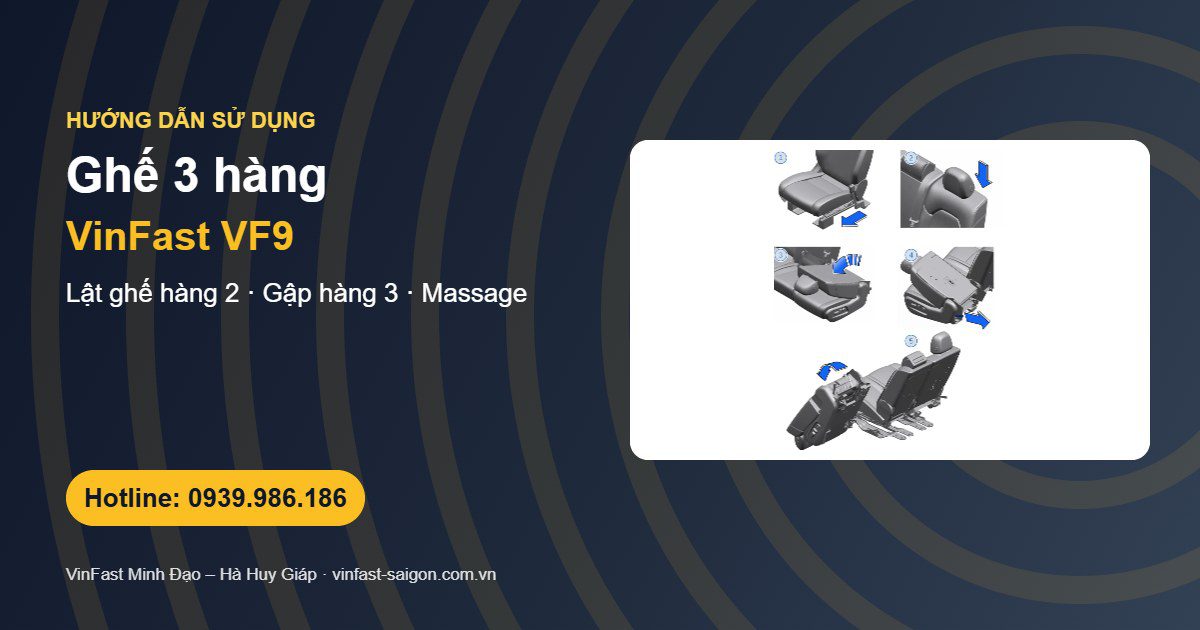 Ghế VinFast VF9: lật ghế hàng 2 vào hàng 3, gập ghế, tựa đầu xoay 90°, massage và nhớ vị trí