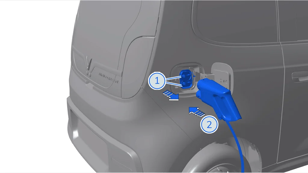 Mở nắp và cắm bộ sạc di động vào VinFast VF2