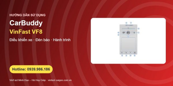 CarBuddy VinFast VF8: khu vực điều khiển xe, đèn báo và thông tin chuyến đi