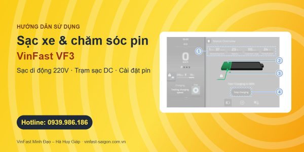 Hướng dẫn sạc VinFast VF3: sạc di động 220V, trạm sạc DC và cài đặt pin