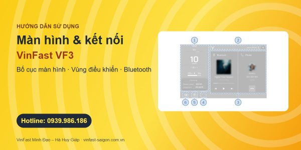 Màn hình VinFast VF3: bố cục, vùng điều khiển xe và kết nối điện thoại Bluetooth