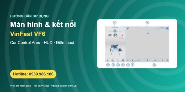 Màn hình VinFast VF6: bố cục, Car Control Area, HUD, hành trình và kết nối điện thoại
